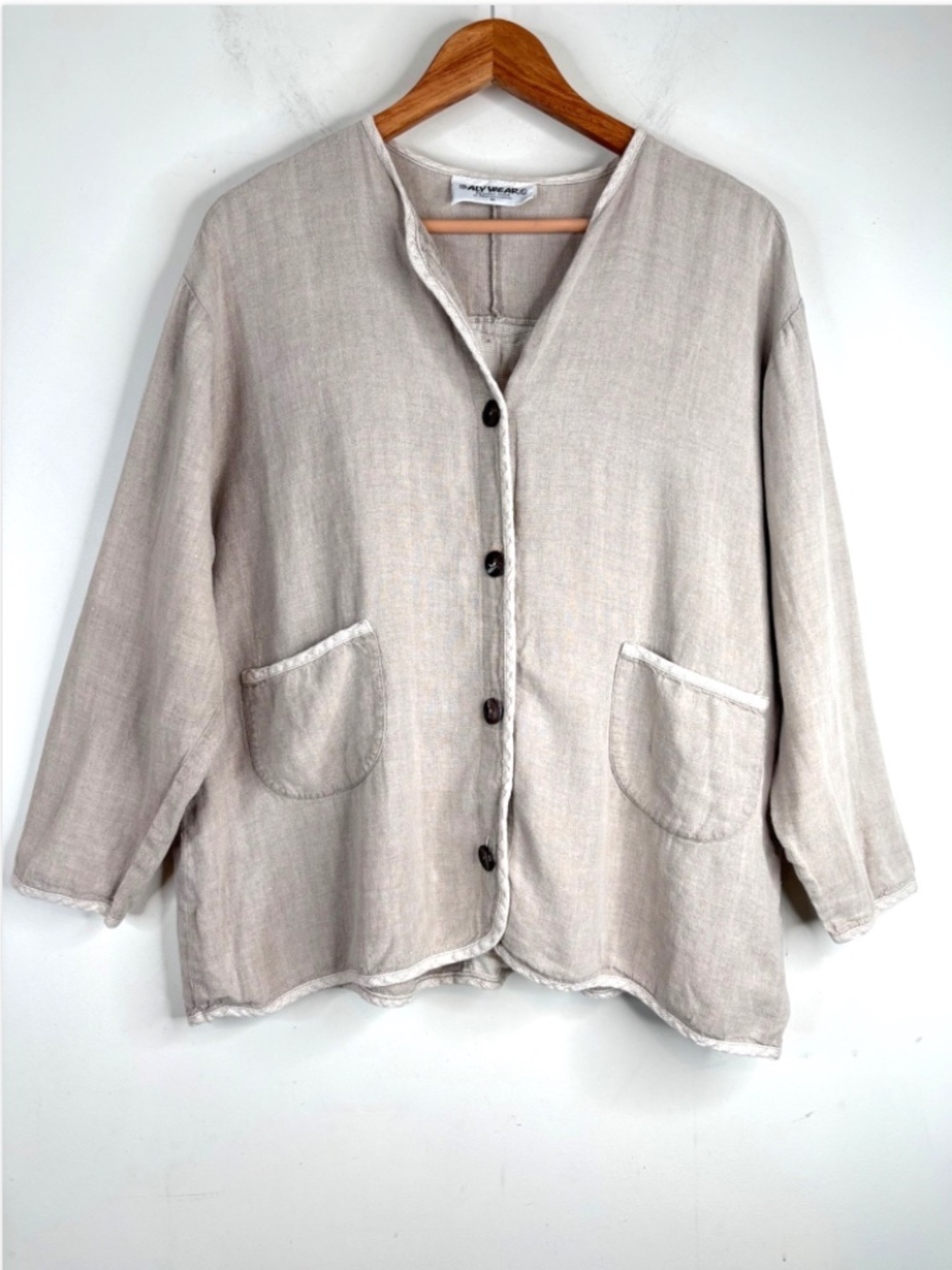 Alywear Linen Cardigan Jacket M Lagenlook Handmade Pennsylvania Minimalist Beige